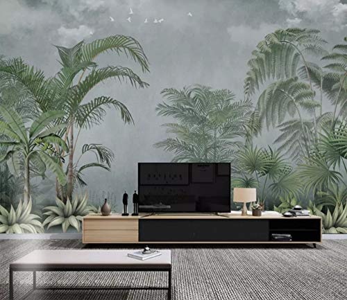 LWATML 3D Tapeten Klassische Tapete Nordic Handgemalte Frische Tropische Pflanzen Grüne Blätter Hintergrund Wandbilder-520X290Cm
