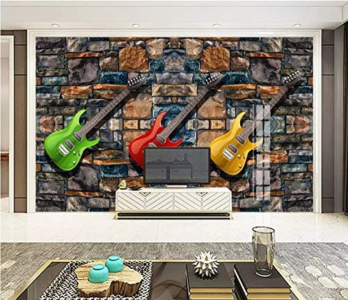 LWATML 3D Tapeten Retro- Dekorative Malerei Der Europäischen Klassischen Stereotapetenmode Gitarrenhintergrund-Tapetenhauptdekor-250X193Cm