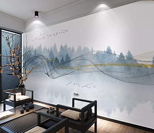 LWATML 3D Tapeten Neue Chinesische Abstrakte Dekorative Malerei Der Tapete 3D Landschaftsvogelhintergrund Der Blauen Tinte-400X280Cm