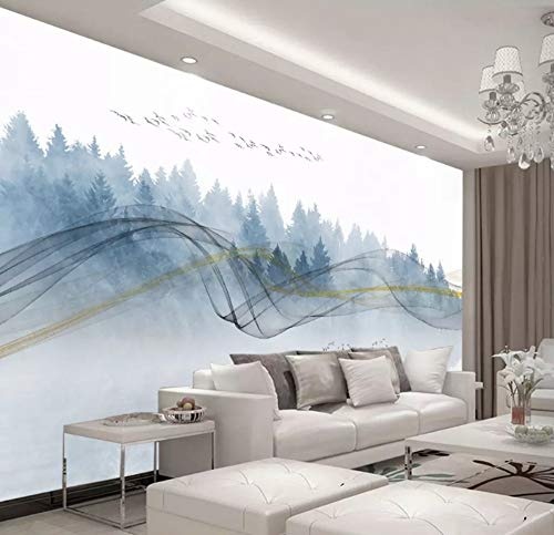 LWATML 3D Tapeten Neue Chinesische Abstrakte Dekorative Malerei Der Tapete 3D Landschaftsvogelhintergrund Der Blauen Tinte-400X280Cm