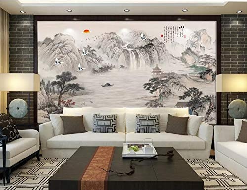 LWATML 3D Tapeten Mode Dekorative Malerei 3D Tapete Im Chinesischen Stil Montain Tinte Landschaft Tv Hintergrund Tapeten Wohnkultur-250X193Cm