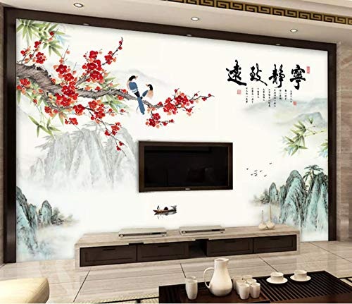 LWATML 3D Tapeten Mode Dekorative Malerei 3D Tapete Chinesischen Stil Blume Tinte Landschaft Tv Hintergrund Tapeten Wohnkultur-400X280Cm