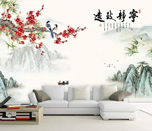 LWATML 3D Tapeten Mode Dekorative Malerei 3D Tapete Chinesischen Stil Blume Tinte Landschaft Tv Hintergrund Tapeten Wohnkultur-400X280Cm