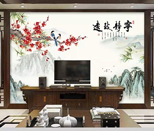 LWATML 3D Tapeten Mode Dekorative Malerei 3D Tapete Chinesischen Stil Blume Tinte Landschaft Tv Hintergrund Tapeten Wohnkultur-400X280Cm