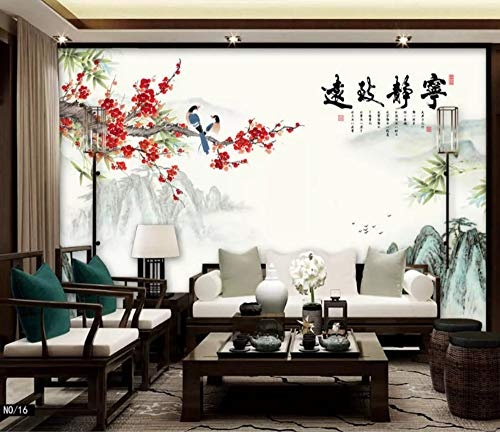 LWATML 3D Tapeten Mode Dekorative Malerei 3D Tapete Chinesischen Stil Blume Tinte Landschaft Tv Hintergrund Tapeten Wohnkultur-400X280Cm