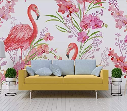 LWATML 3D Tapeten High-End-Mode Dekorative Malerei Tapete Flamingo Blumen Nordic Handgemalten Hintergrund-250X193Cm