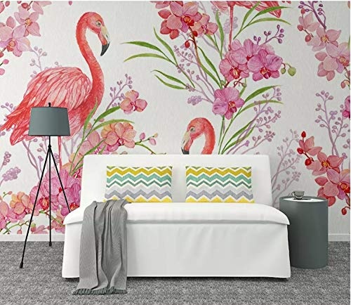 LWATML 3D Tapeten High-End-Mode Dekorative Malerei Tapete Flamingo Blumen Nordic Handgemalten Hintergrund-250X193Cm