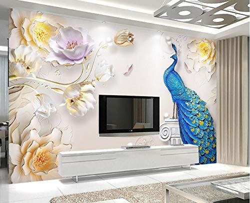 LWATML 3D Tapeten 3D Tapete Schmuck Relief Dreidimensionale Einfache Pfau Europäischen Stil Wand Dekorative Tapete-350X256Cm