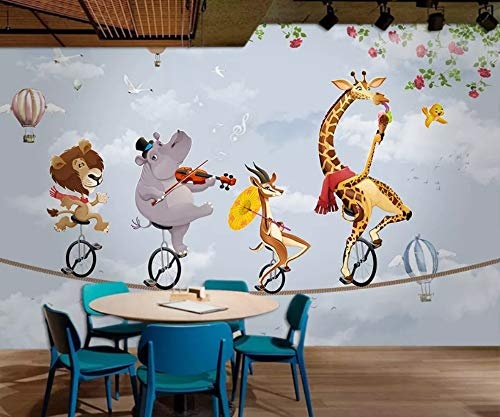 LWATML 3D Tapeten Moderne Mode Stereo 3D Tapete Tier Giraffe Löwe Elefant Kinder Rom Tv Hintergrund-400X280Cm