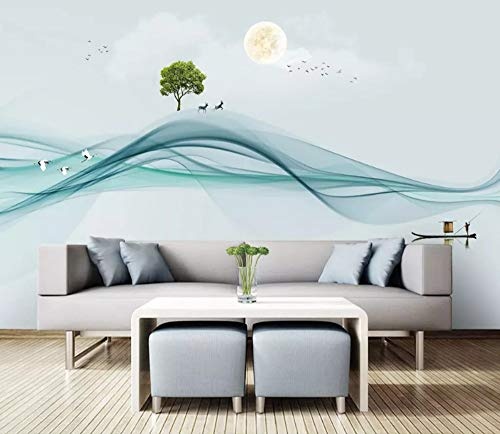 LWATML 3D Tapeten Mode 3D Tapete Neue Chinesische Abstrakte Dekorative Malerei Tinte Landschaft Vogel Hintergrund-208X146Cm