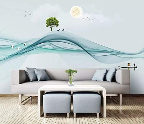 LWATML 3D Tapeten Mode 3D Tapete Neue Chinesische Abstrakte Dekorative Malerei Tinte Landschaft Vogel Hintergrund-208X146Cm