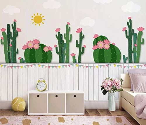 LWATML 3D Tapeten Mode Dekorative Malerei 3D Tapete Handgemalte Frische Gartenpflanze Kaktus Blume Hintergrund-350X256Cm