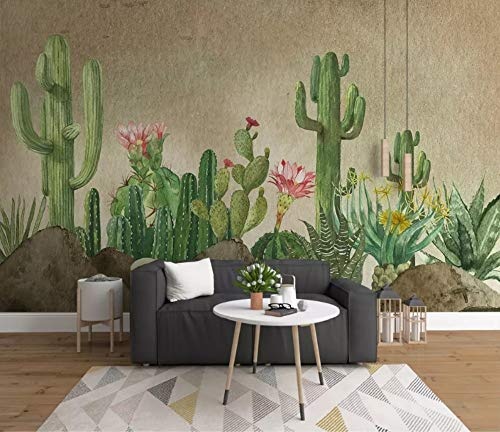 LWATML 3D Tapeten Mode Dekorative Malerei 3D Tapete Handgemalte Frische Garten Sukkulente Hintergrund-250X193Cm