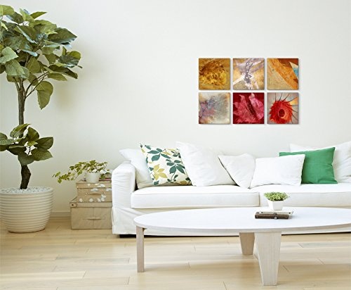 Augenblicke Wandbilder Exklusive Bilder auf Leinwand bespannt (6 Stück 40x40cm) - Abstrakt Pastell Lebhaft Blume Mehrfarbig Kunst