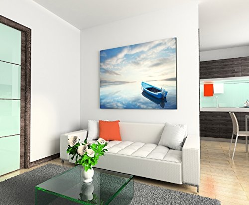 Sinus Art Wandbild 120x80cm Landschaftsfotografie - Einsames Boot auf stillem Wasser