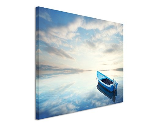 Sinus Art Wandbild 120x80cm Landschaftsfotografie - Einsames Boot auf stillem Wasser