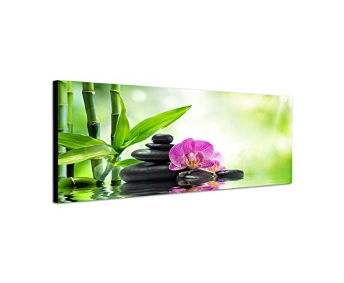 Augenblicke Wandbilder Keilrahmenbild Wandbild 150x50cm Orchidee Bambus Wasser Steine Sonnenlicht