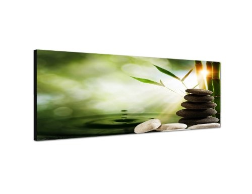 Augenblicke Wandbilder Keilrahmenbild Wandbild 150x50cm Bambus Wasser Steine Orient Sonnenstrahlen