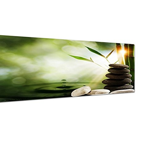 Augenblicke Wandbilder Leinwandbild als Panorama in 150x50cm Bambus Wasser Steine Orient Sonnenstrahlen