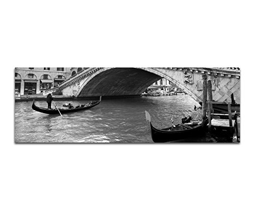 Augenblicke Wandbilder Keilrahmenbild Panoramabild SCHWARZ/Weiss 150x50cm Italien Venedig Brücke Wasser Gondeln