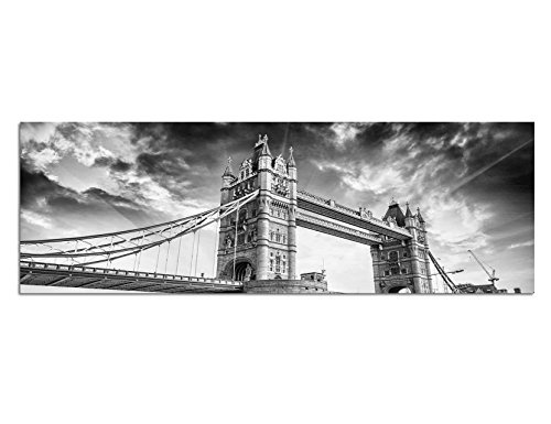 Augenblicke Wandbilder Keilrahmenbild Panoramabild SCHWARZ/Weiss 150x50cm London Tower Bridge Wasser Wolkenhimmel