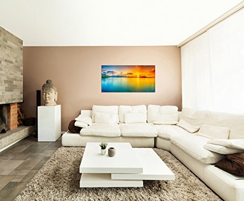 120x60cm - Fotodruck auf Leinwand und Rahmen Meer Wasser Sonnenaufgang Himmel - Leinwandbild auf Keilrahmen modern stilvoll - Bilder und Dekoration