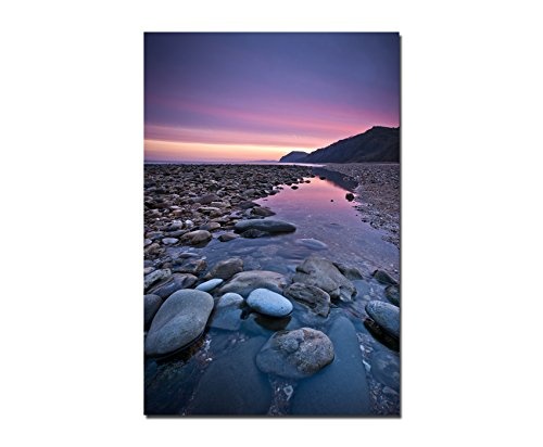 120x60cm - Fotodruck auf Leinwand und Rahmen Wasser Steine Sonnenaufgang England - Leinwandbild auf Keilrahmen modern stilvoll - Bilder und Dekoration