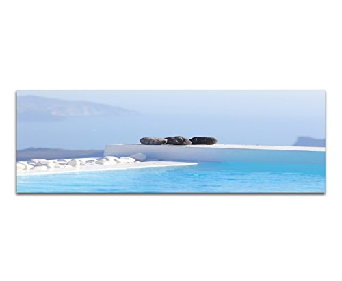 Augenblicke Wandbilder Keilrahmenbild Wandbild 150x50cm Santorini Pool Wasser Steine