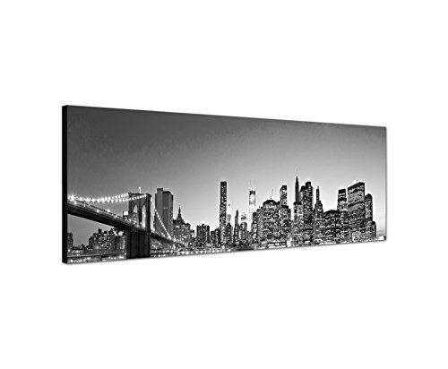 Augenblicke Wandbilder Keilrahmenbild Panoramabild SCHWARZ/Weiss 150x50cm New York Manhattan Skyline Wasser