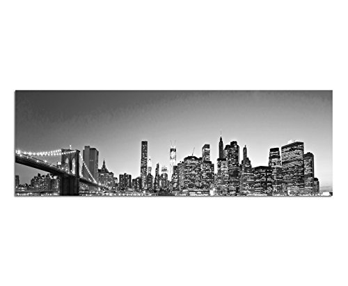 Augenblicke Wandbilder Keilrahmenbild Panoramabild SCHWARZ/Weiss 150x50cm New York Manhattan Skyline Wasser