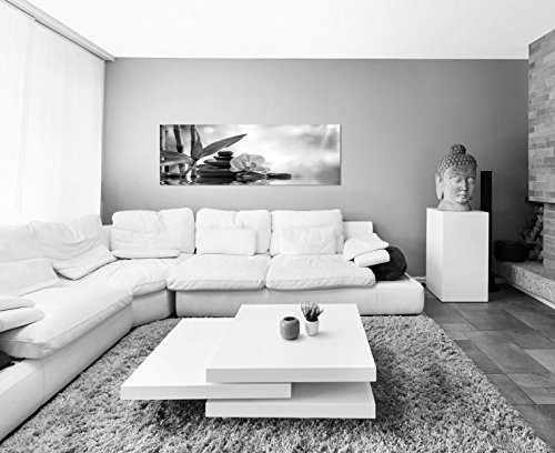 Augenblicke Wandbilder Keilrahmenbild Panoramabild SCHWARZ/Weiss 150x50cm Orchidee Bambus Wasser Steine Sonnenlicht