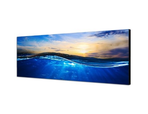 Augenblicke Wandbilder Keilrahmenbild Wandbild 150x50cm Wasser Welle Sonnenuntergang Luftblasen