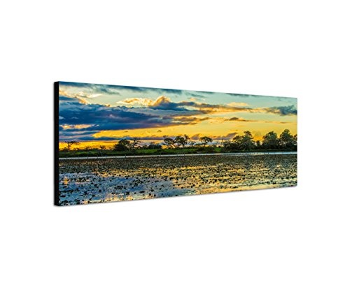 Augenblicke Wandbilder Keilrahmenbild Wandbild 150x50cm Brasilien Wasser Palmen Sonnenuntergang