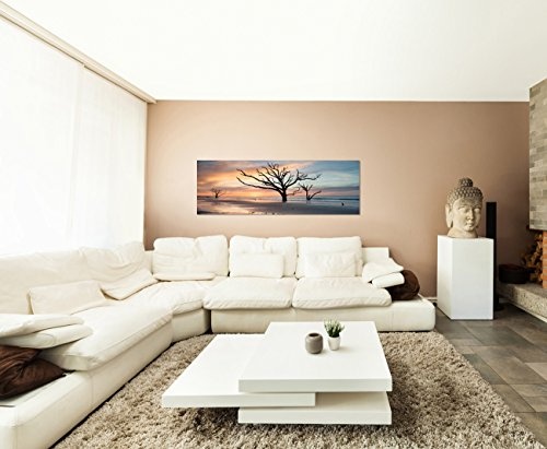 Augenblicke Wandbilder Keilrahmenbild Wandbild 150x50cm Strand Wasser Bäume Wolkenschleier