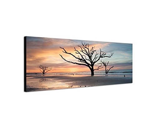 Augenblicke Wandbilder Keilrahmenbild Wandbild 150x50cm Strand Wasser Bäume Wolkenschleier