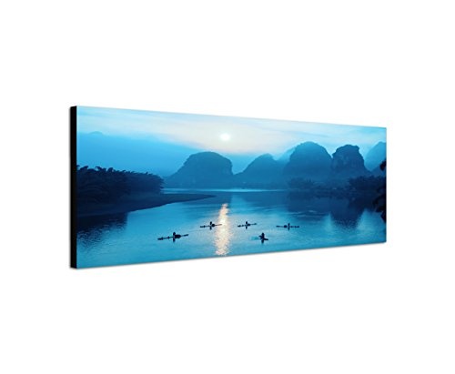 Augenblicke Wandbilder Keilrahmenbild Wandbild 150x50cm China Wasser Felsen Boote Sonnenaufgang