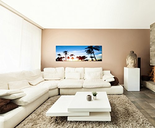 Augenblicke Wandbilder Keilrahmenbild Wandbild 150x50cm Tropen Wasser Palmen Sonnenuntergang
