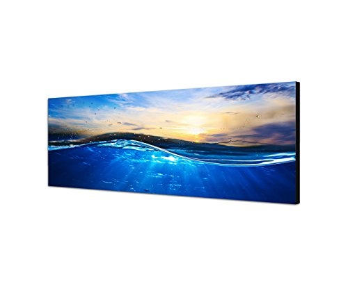 Augenblicke Wandbilder Leinwandbild als Panorama in 150x50cm Wasser Welle Sonnenuntergang Luftblasen