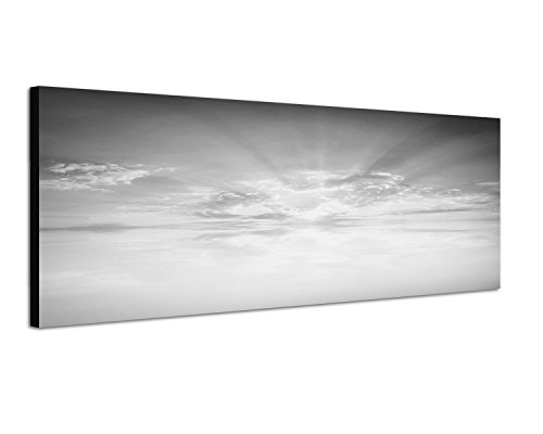 Augenblicke Wandbilder Keilrahmenbild Panoramabild SCHWARZ/Weiss 150x50cm Wasser Himmel Wolken Sonnenlicht Reflexion
