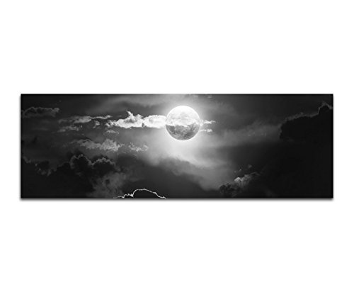 Augenblicke Wandbilder Keilrahmenbild Panoramabild SCHWARZ/Weiss 150x50cm Wasser Wolkenhimmel Vollmond Nacht