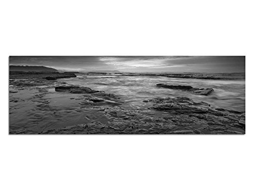 Augenblicke Wandbilder Keilrahmenbild Panoramabild SCHWARZ/Weiss 150x50cm Wasser Steine Felsen Morgendämmerung