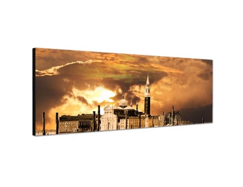 Augenblicke Wandbilder Keilrahmenbild Wandbild 150x50cm Venedig Gondeln Wasser Sonnenuntergang