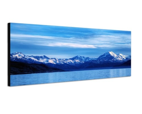 Augenblicke Wandbilder Keilrahmenbild Wandbild 150x50cm Berge Schnee Wasser Wolkenschleier