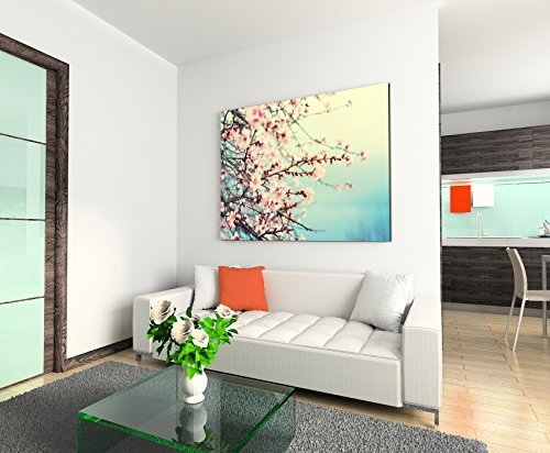 Sinus Art Wandbild 120x80cm Naturfotografie - Rosa Kirschblüten auf Leinwand für Wohnzimmer, Büro, Schlafzimmer, Ferienwohnung u.v.m. Gestochen scharf in Top Qualität