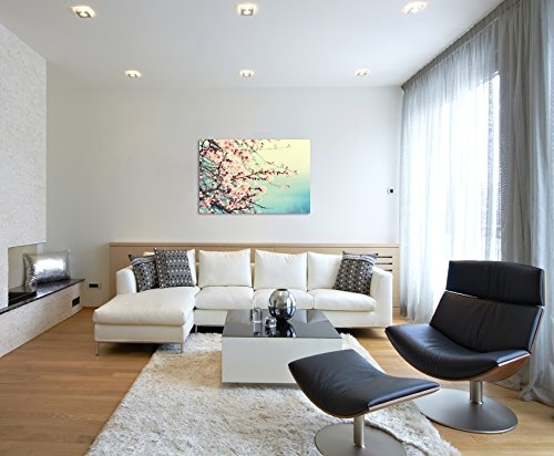 Sinus Art Wandbild 120x80cm Naturfotografie - Rosa Kirschblüten auf Leinwand für Wohnzimmer, Büro, Schlafzimmer, Ferienwohnung u.v.m. Gestochen scharf in Top Qualität