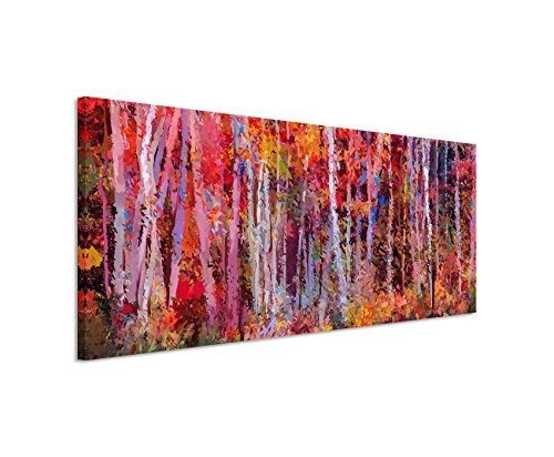 Panoramabild 150x50cm Ölgemälde von farbendfrohen Bäumen im Herbst auf Leinwand exklusives Wandbild moderne Fotografie für ihre Wand in vielen Größen