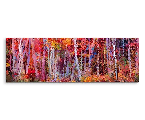 Panoramabild 150x50cm Ölgemälde von farbendfrohen Bäumen im Herbst auf Leinwand exklusives Wandbild moderne Fotografie für ihre Wand in vielen Größen