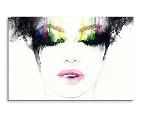 Sinus Art Wandbild 120x80cm Bild - Frauengesicht mit Buntem Augen Make-Up