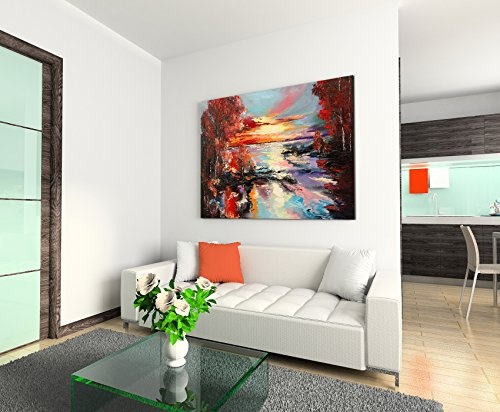 Paul Sinus Art Kunstfoto auf Leinwand 60x40cm Ölgemälde - Goldener Herbst auf Leinwand Exklusives Wandbild Moderne Fotografie für Ihre Wand in Vielen Größen