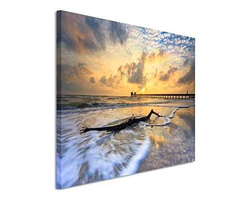 XXL Fotoleinwand 120x80cm Landschaftsfotografie - Aufziehender Sturm am Strand auf Leinwand exklusives Wandbild moderne Fotografie für ihre Wand in vielen Größen